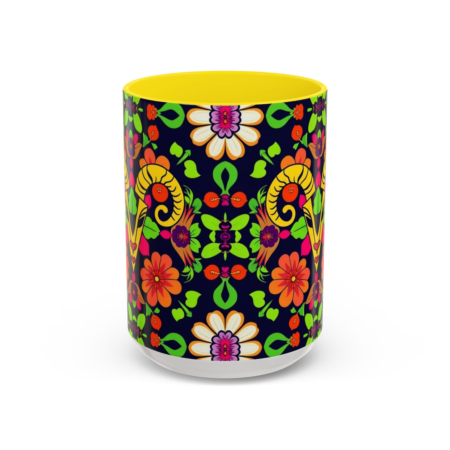 Accent Coffee Mug, Aries, Zodiac v2, Flower Pattern, (11, 15oz)