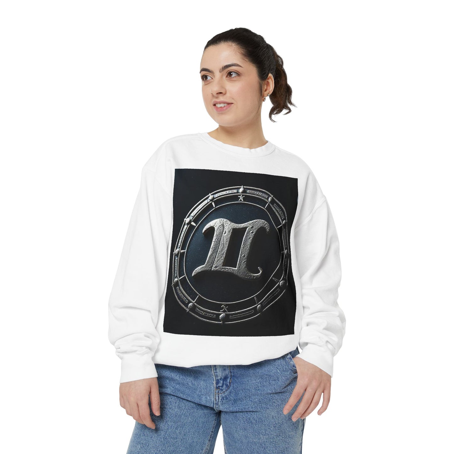 Garment-Dyed Sweatshirt, Unisex, Space Symbol Design v1, Gemini