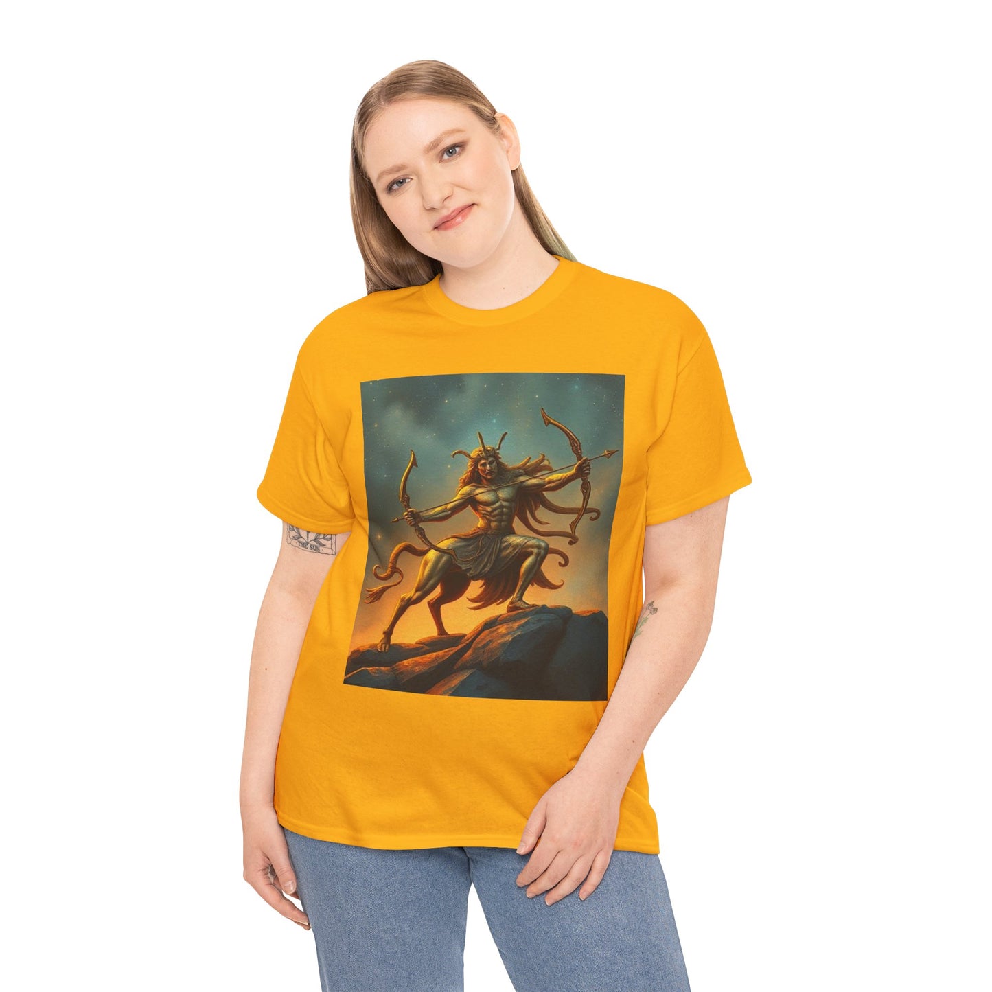 Unisex Heavy Cotton T-Shirt, Arrow Centaur, Sagittarius Zodiac Design