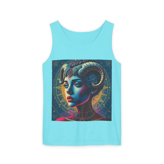 Unisex Garment-Dyed, Tank Top, Aries Design, Pop Art v1, 100% Ringspun US cotton