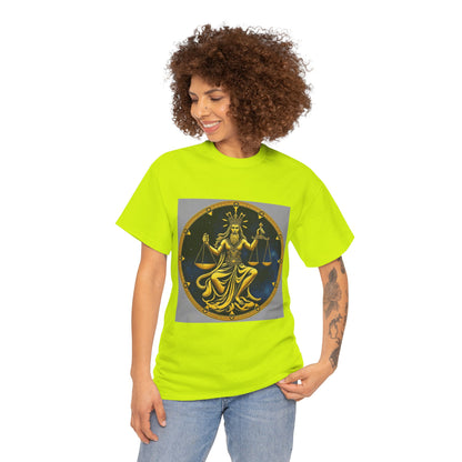 Unisex Heavy Cotton T-Shirt, Gold v1, Libra God, Zodiac Design