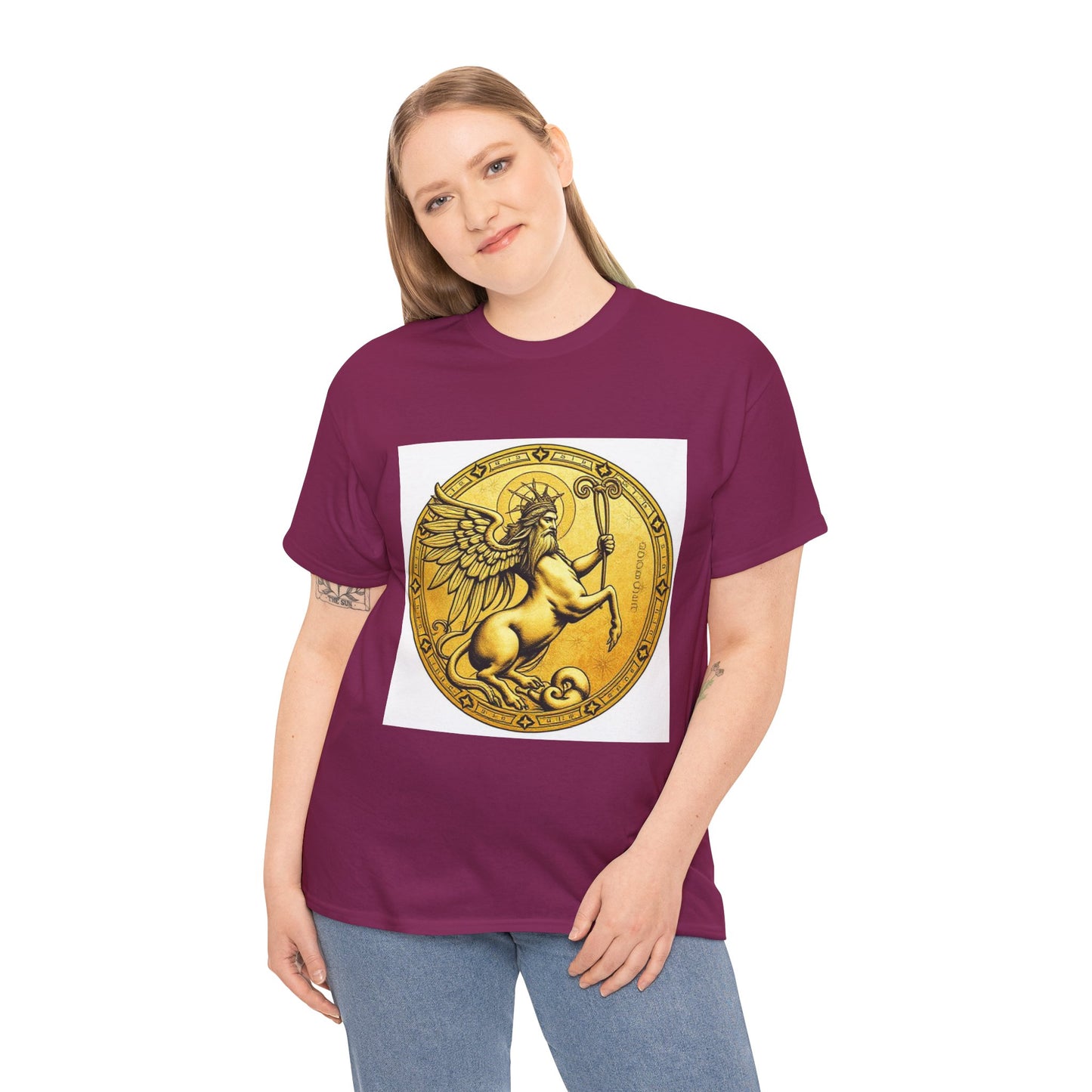 Unisex Heavy Cotton T-Shirt, Golden Angel Coin, Virgo Zodiac Design