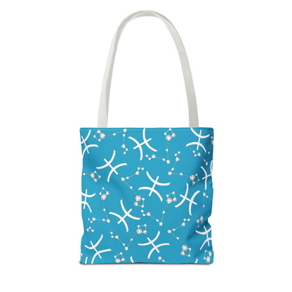 Tote Bag, Pisces Zodiac Sign, AOP, (Turquoise, White)