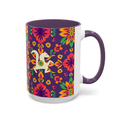 Accent Coffee Mug, Aquarius, Zodiac v2, Flower Pattern, (11, 15oz)