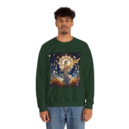 Unisex Heavy Blend™ Crewneck Sweatshirt, anime girl in wheat field, Virgo Zodiac Design