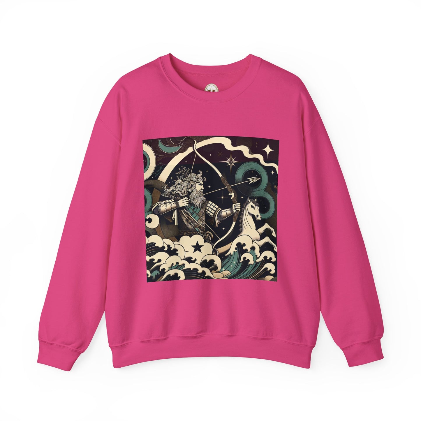 Unisex Heavy Blend™ Crewneck Sweatshirt, Man With Arrow Sagittarius Zodiac Design