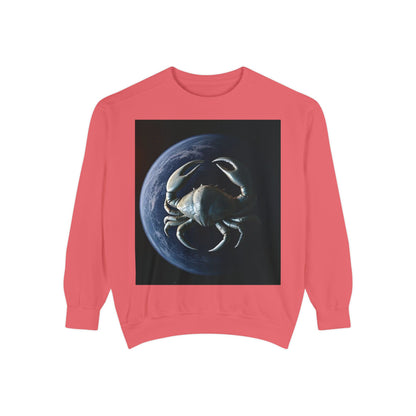 Garment-Dyed Sweatshirt, Unisex, Space Animal Design, Cancer