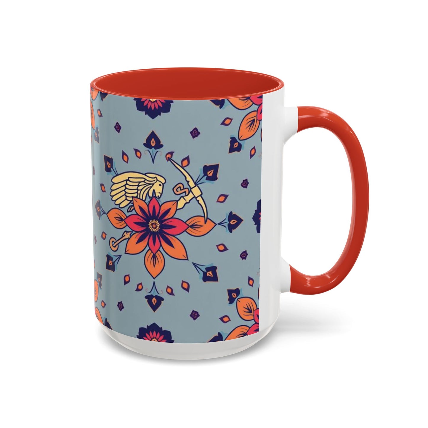 Accent Coffee Mug, Sagittarius, Zodiac v3. Flower Pattern, (11, 15oz)