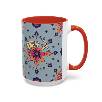 Accent Coffee Mug, Sagittarius, Zodiac v3. Flower Pattern, (11, 15oz)
