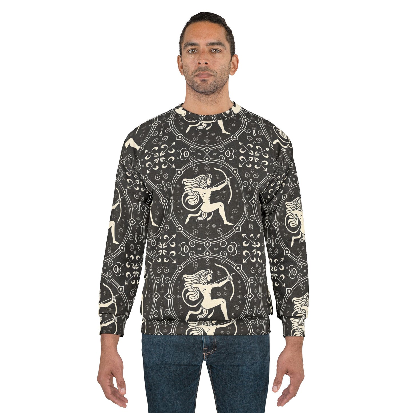 Unisex Sweatshirt, Zodiac Design, Pattern, Sagittarius, AOP