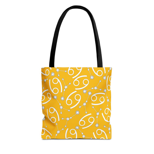 Tote Bag, Cancer Zodiac Sign, AOP, (Yellow, White)
