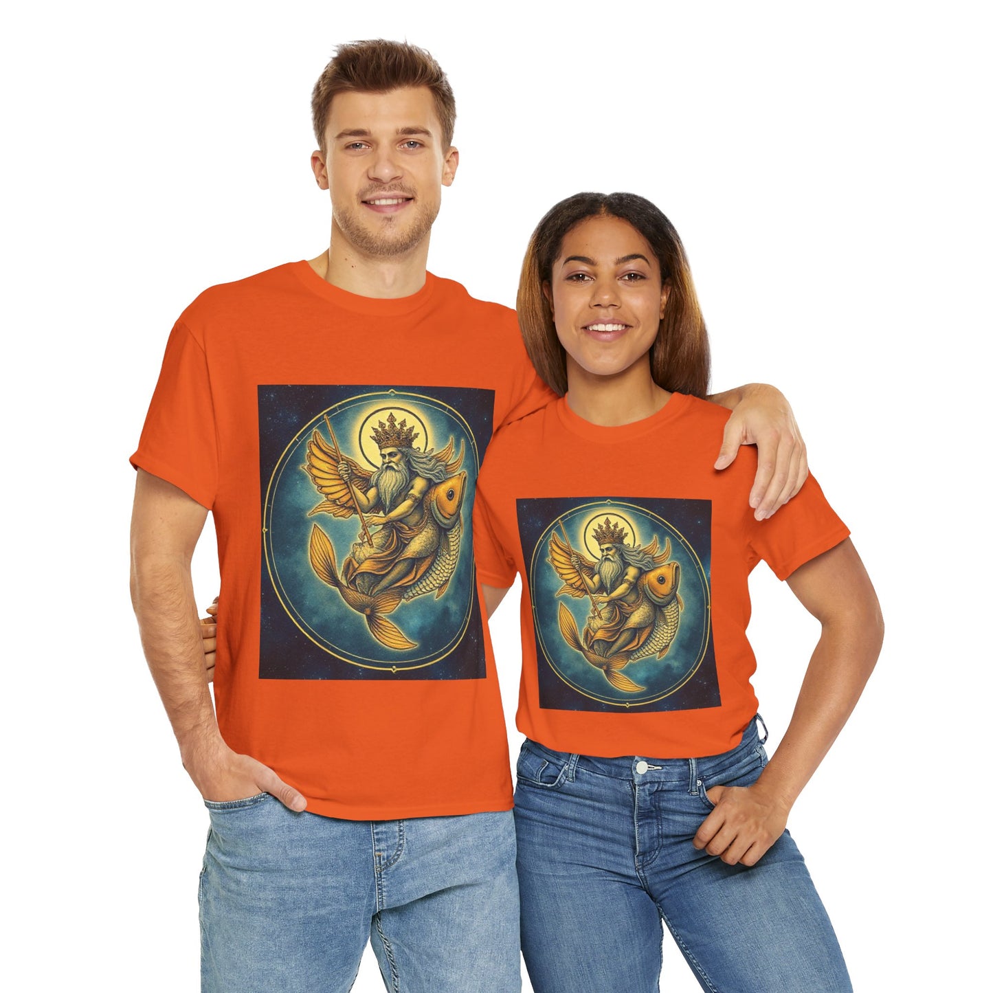 Unisex Heavy Cotton T-Shirt, Pisces King v1, Zodiac Design