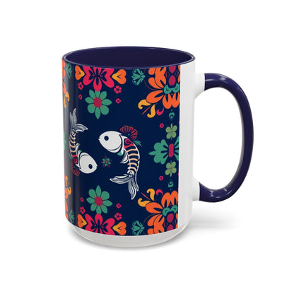 Accent Coffee Mug, Pisces, Zodiac. Flower Pattern, (11, 15oz)
