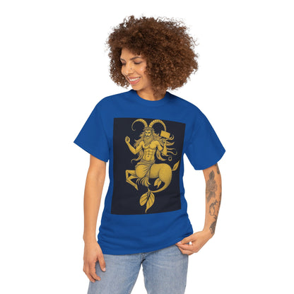 Unisex Heavy Cotton T-Shirt, Capricorn God, Zodiac Design