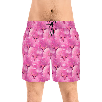 Men's Mid-Length Swim Shorts, (AOP), Taurus, Zodiac, Bubble Pattern