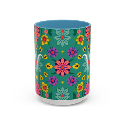 Accent Coffee Mug, Aquarius, Zodiac v3, Flower Pattern, (11, 15oz)