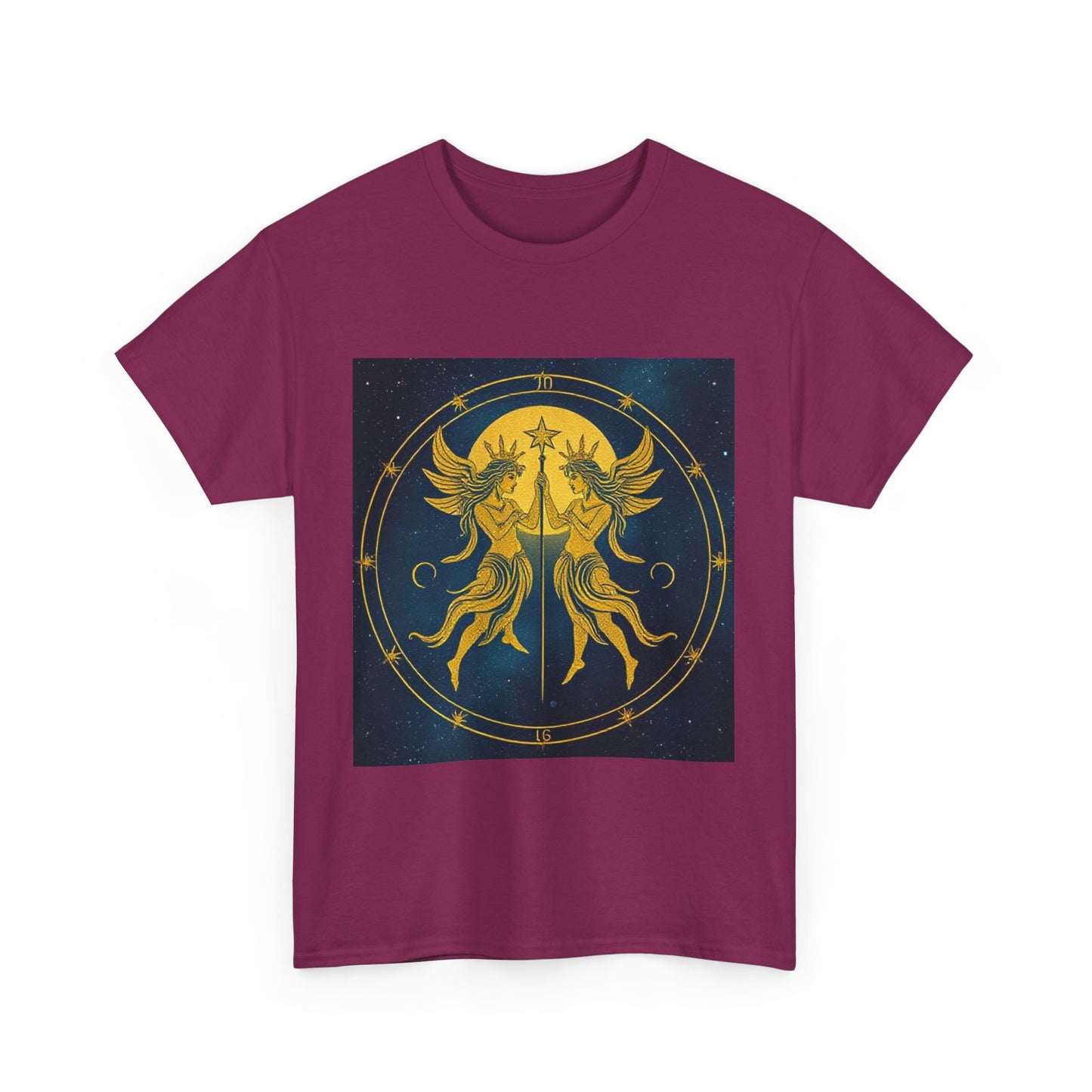 Unisex Heavy Cotton T-Shirt, Space Twins v3, Gemini Zodiac Design