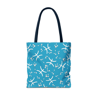 Tote Bag, Pisces Zodiac Sign, AOP, (Turquoise, White)