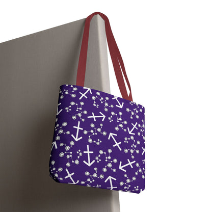 Tote Bag, Sagittarius Zodiac Sign, AOP, (Purple, White Print)