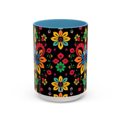 Accent Coffee Mug, Aries, Zodiac v3, Flower Pattern, (11, 15oz)