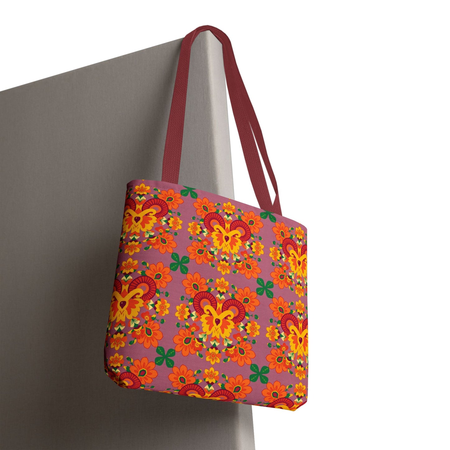 Tote Bag (AOP), Aries, Zodiac v1, Flower Pattern