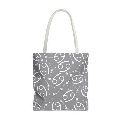 Tote Bag, Cancer Zodiac Sign, AOP, (Grey, White)