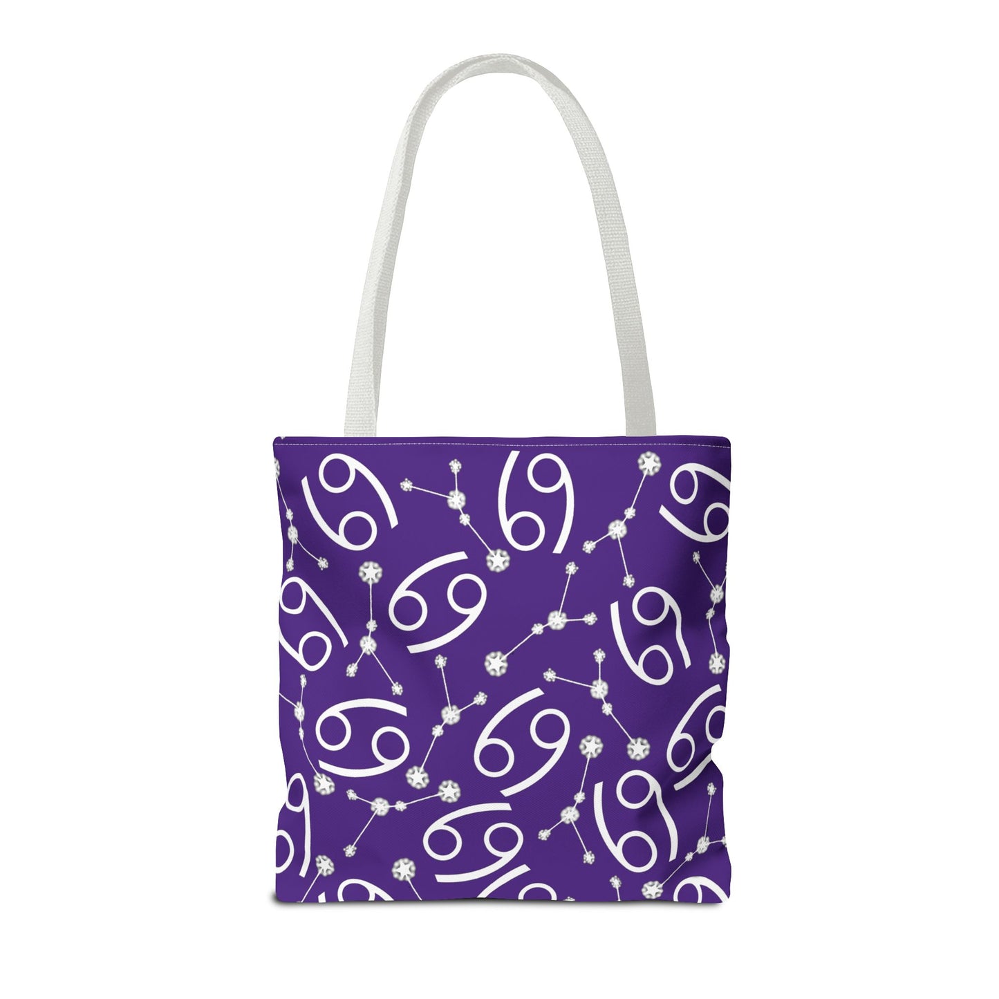 Tote Bag, Cancer Zodiac Sign, AOP, (Purple, White)