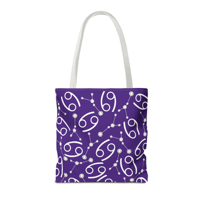 Tote Bag, Cancer Zodiac Sign, AOP, (Purple, White)