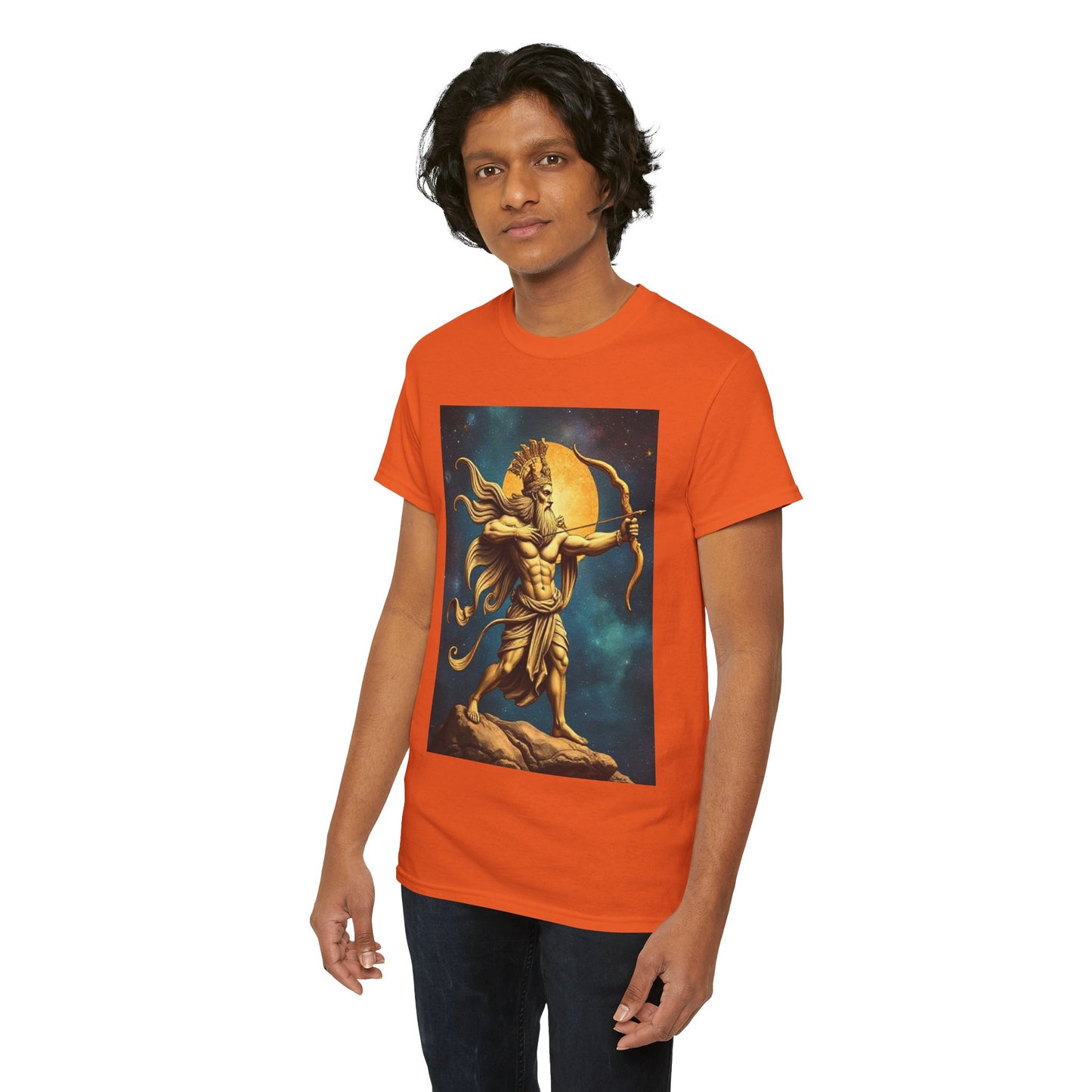 Unisex Heavy Cotton T-Shirt, Midnight Arrow v1, Sagittarius Zodiac Design