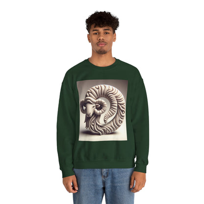Unisex Heavy Blend™ Crewneck Sweatshirt, Round Statue, Aries Zodiac Design
