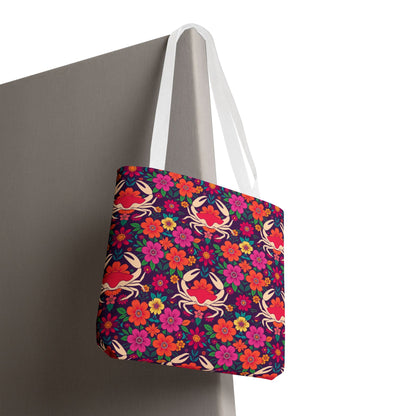 Tote Bag, (AOP), Cancer, Zodiac v5, Flower Pattern