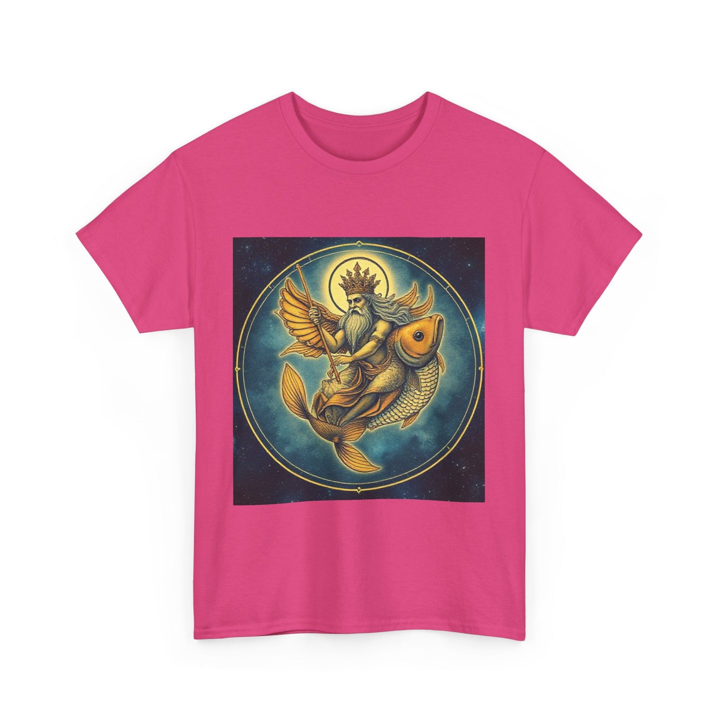 Unisex Heavy Cotton T-Shirt, Pisces King. Zodiac Design