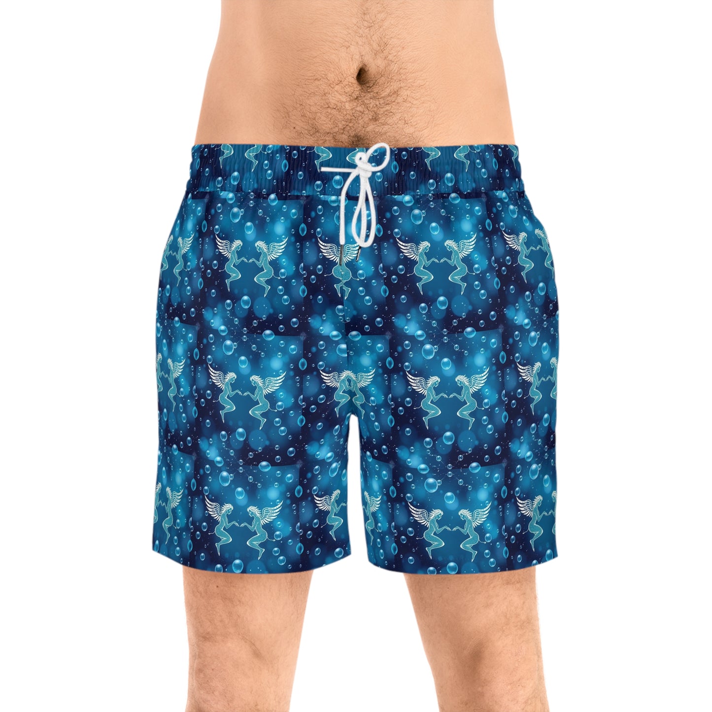 Men's Mid-Length Swim Shorts, (AOP), Gemini, Zodiac v2, Bubble Pattern