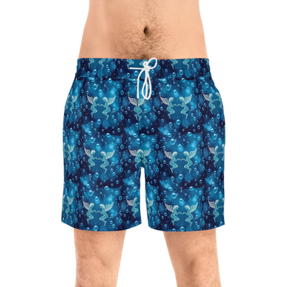 Men's Mid-Length Swim Shorts, (AOP), Gemini, Zodiac v2, Bubble Pattern