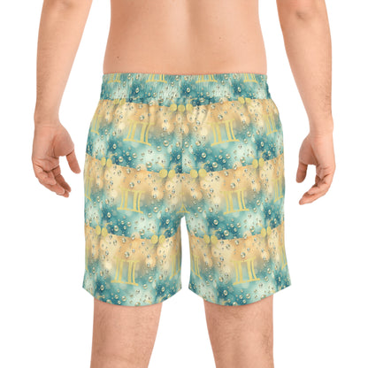 Men's Mid-Length Swim Shorts, (AOP), Gemini, Zodiac v4, Bubble Pattern
