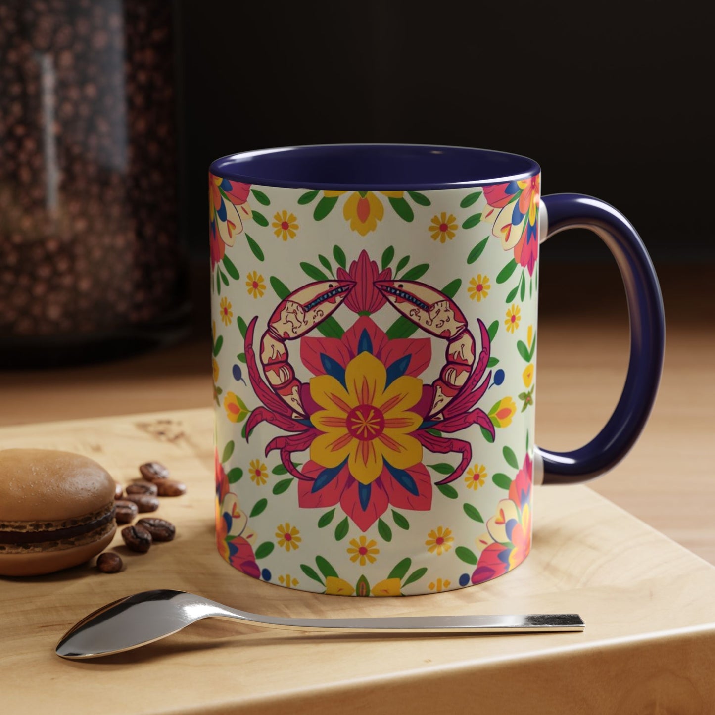 Accent Coffee Mug, Cancer, Zodiac v3, Flower Pattern, (11, 15oz)