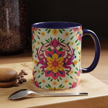 Accent Coffee Mug, Cancer, Zodiac v3, Flower Pattern, (11, 15oz)