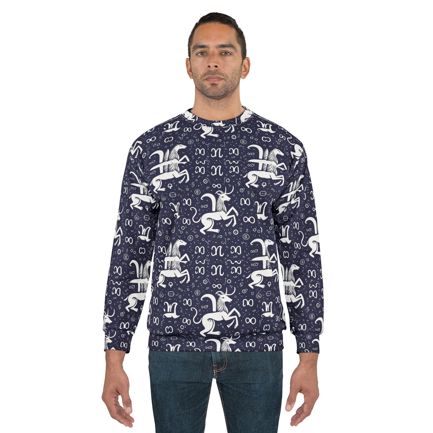 Unisex Sweatshirt, Zodiac Design, Pattern, Aquarius, AOP