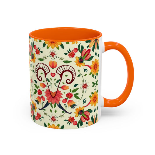 Accent Coffee Mug, Aries, Zodiac, Flower Pattern, (11, 15oz)