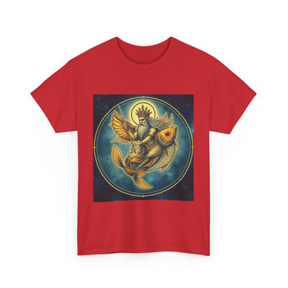 Unisex Heavy Cotton T-Shirt, Pisces King v1, Zodiac Design