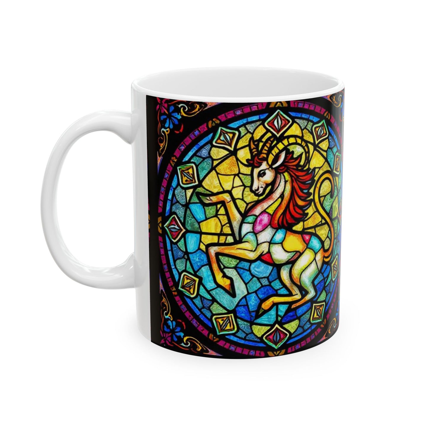 Ceramic Mug, (11oz, 15oz), Ceramic Coffee Mug, AOP, Glass Design v1, Capricorn Zodiac