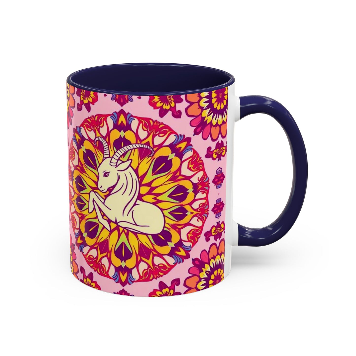 Accent Coffee Mug, Capricorn, Zodiac v3, Flower Pattern, (11, 15oz)