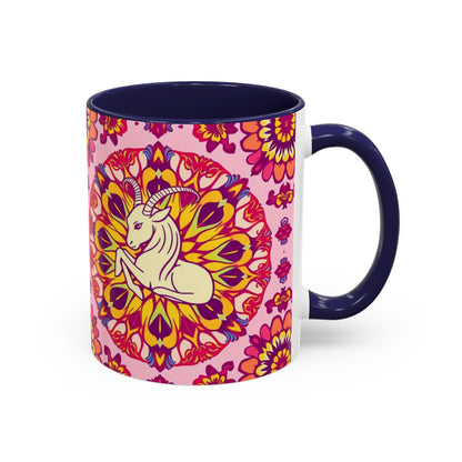 Accent Coffee Mug, Capricorn, Zodiac v3, Flower Pattern, (11, 15oz)