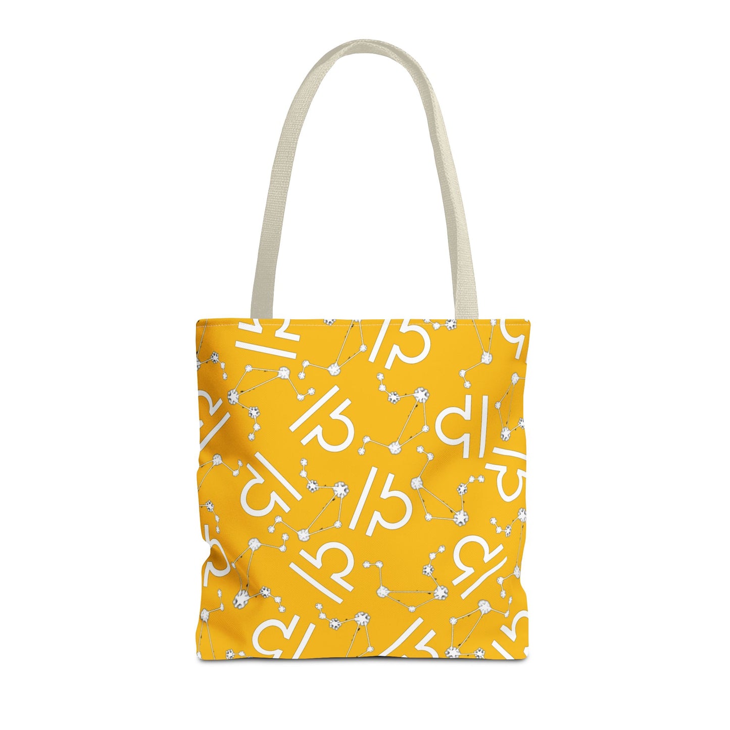 Tote Bag, Libra Zodiac Sign, AOP, (Yellow, White)