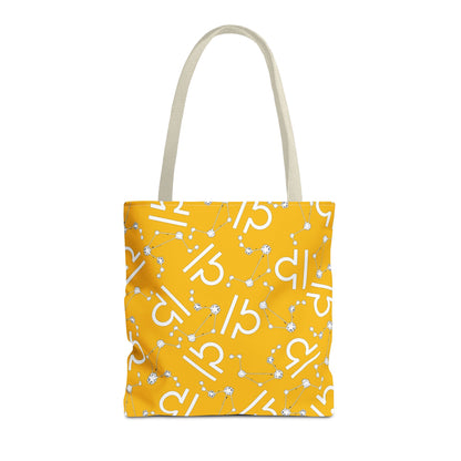 Tote Bag, Libra Zodiac Sign, AOP, (Yellow, White)