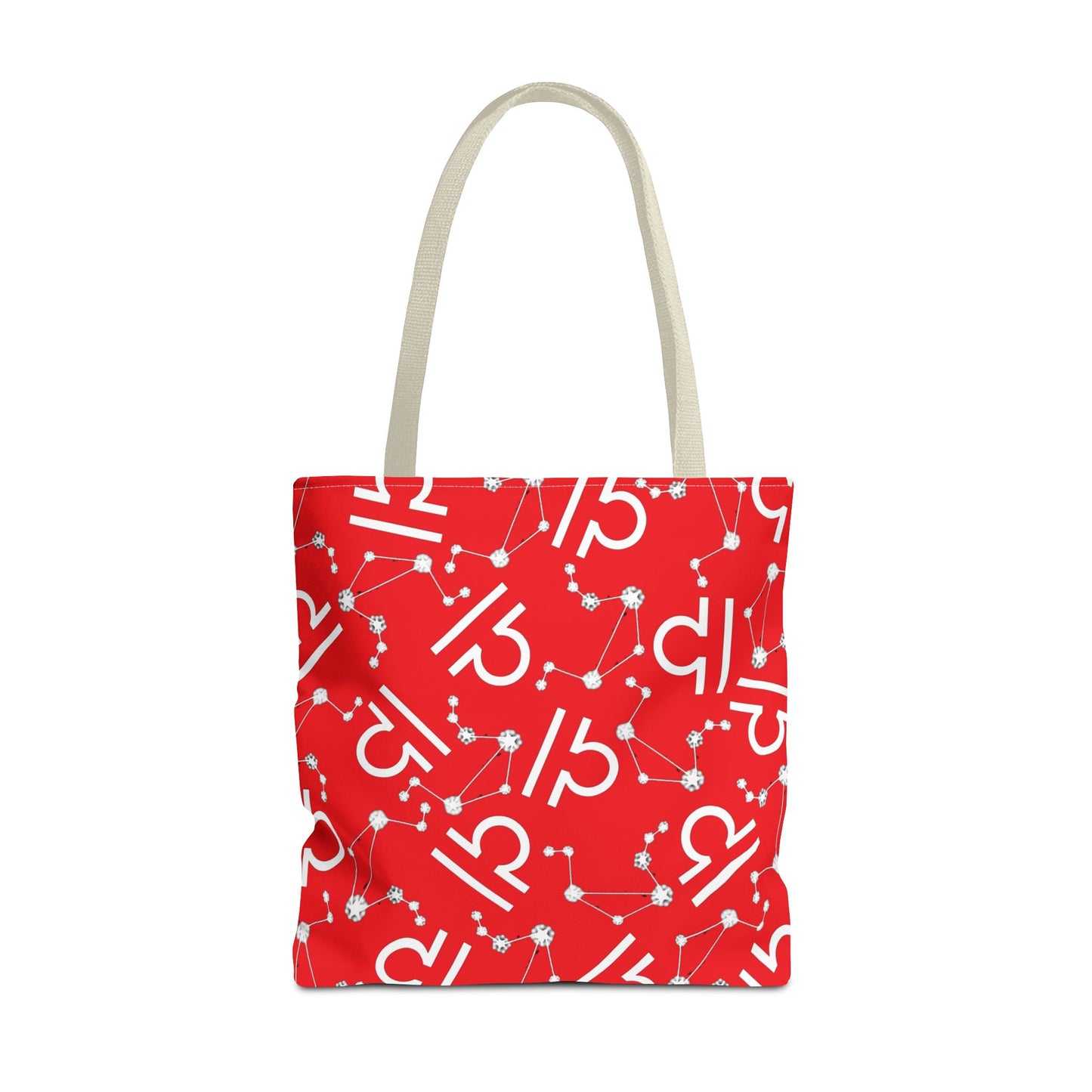 Tote Bag, Libra Zodiac Sign, AOP, (Red, White)