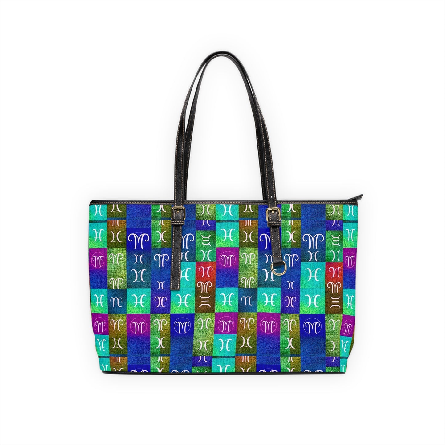 Leather Shoulder Bag, Aquarius, Zodiac v2, Shapes Pattern