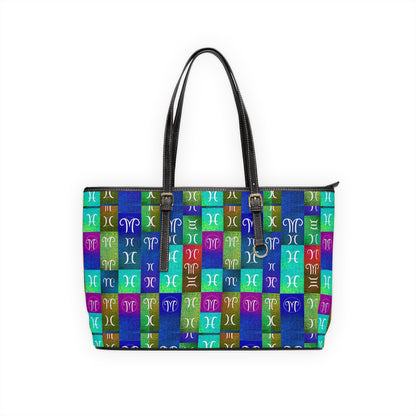 Leather Shoulder Bag, Aquarius, Zodiac v2, Shapes Pattern