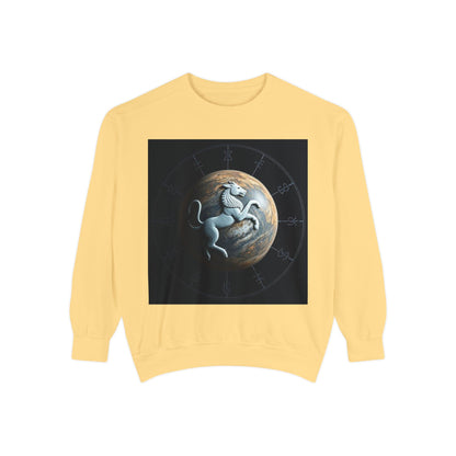 Garment-Dyed Sweatshirt, Unisex, Space Animal Design, Aquarius