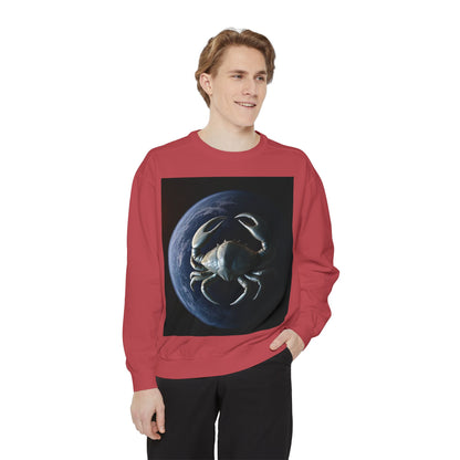 Garment-Dyed Sweatshirt, Unisex, Space Animal Design, Cancer